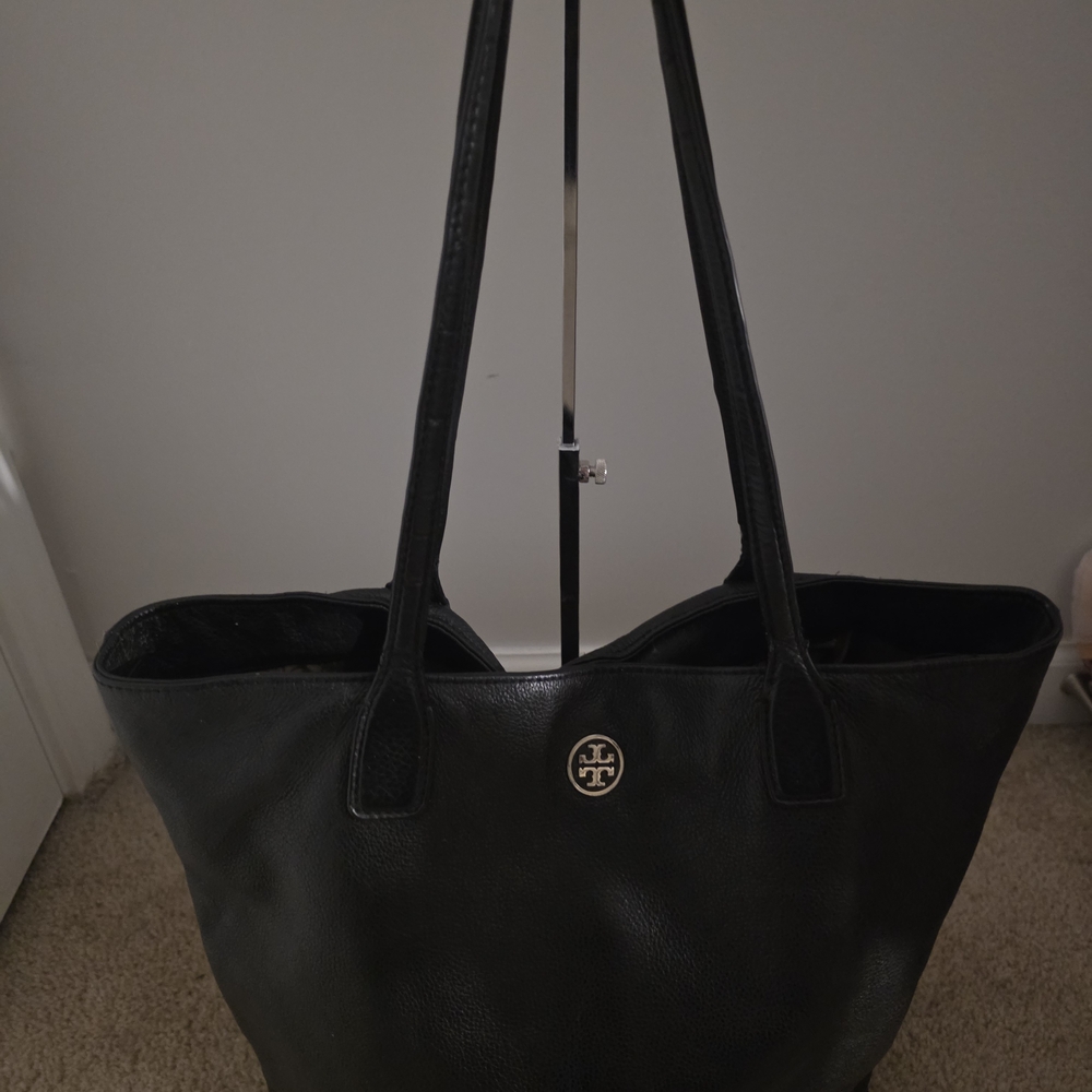 Tory Burch Black Leather Logo Tote